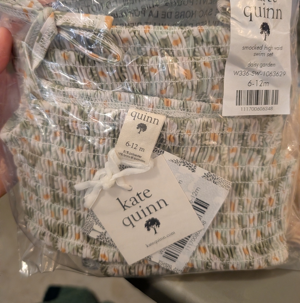 Kate Quinn Daisy Garden Swim Set in Green, Orange, and White